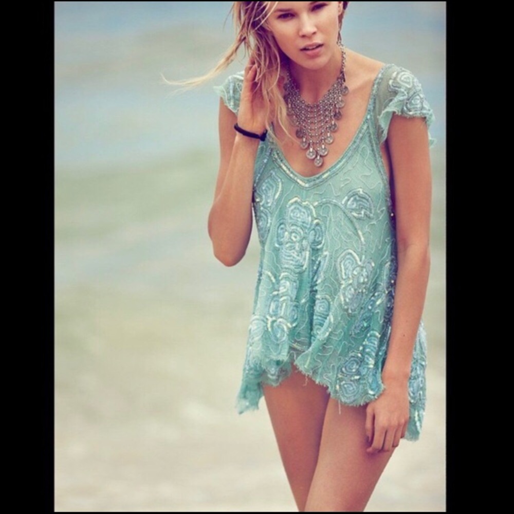 Free People Mint Tritans Treasure Top size M